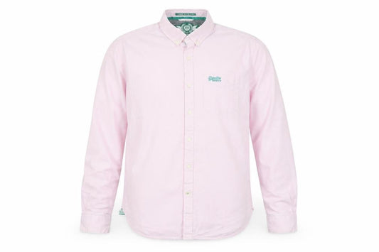 Superdry Men Pink White Striped Large Cotton Button-Up Long Sleeve Shirt