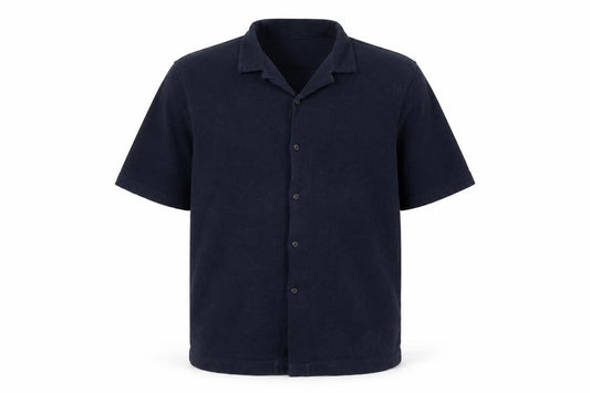 Marks and Spencer Men Navy XL Cotton Knit Short Sleeve Button-Up Shirt