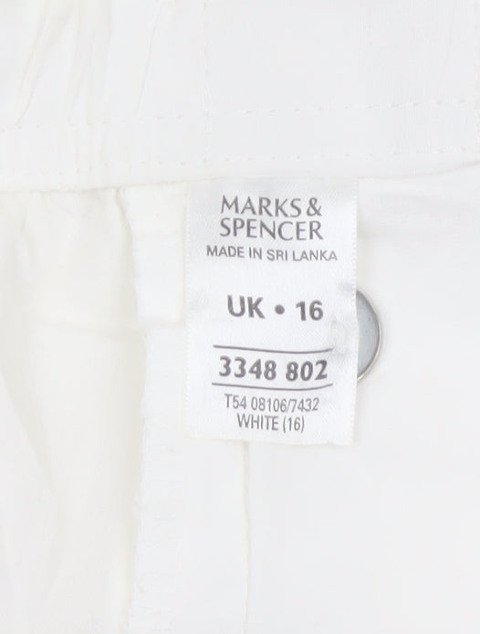 Marks & Spencer Women White UK 16 Cotton Utility Drawstring Shorts