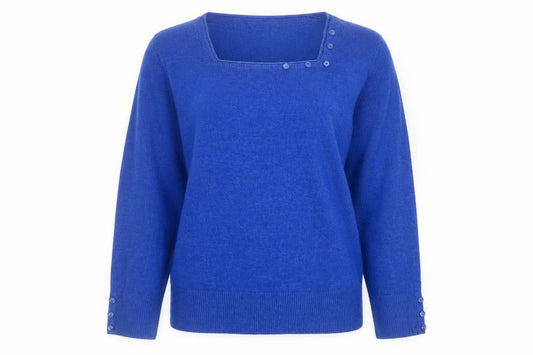 Maine New England Women’s Blue Size 14 Square Neck Button Knit Jumper