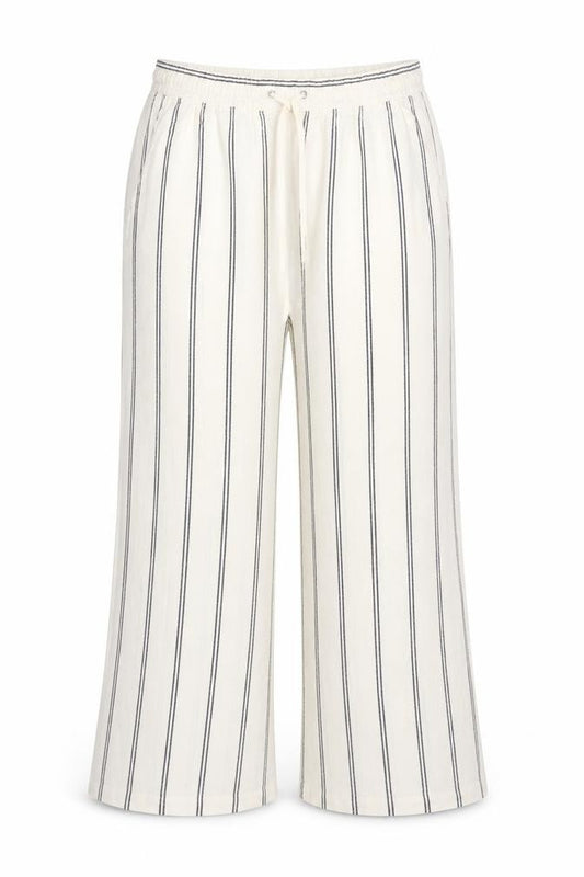 M&S Women Ivory Navy Stripe Wide Leg Linen Blend Trousers UK 14 Short