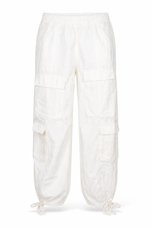 Bershka Women White M Cotton Cargo Tapered Jogger Trousers
