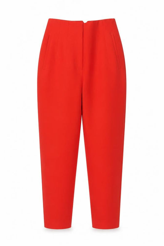 Zara Women Red Size S High Rise Tapered Tailored Dress Trousers Pockets
