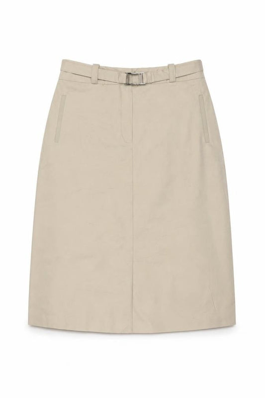 Autograph Women Beige UK 10 A-Line Midi Skirt Belted Cotton