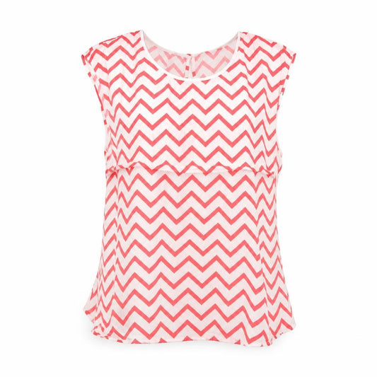 Oliver Bonas Women Pink White UK 12 Sleeveless Chevron Viscose Blouse