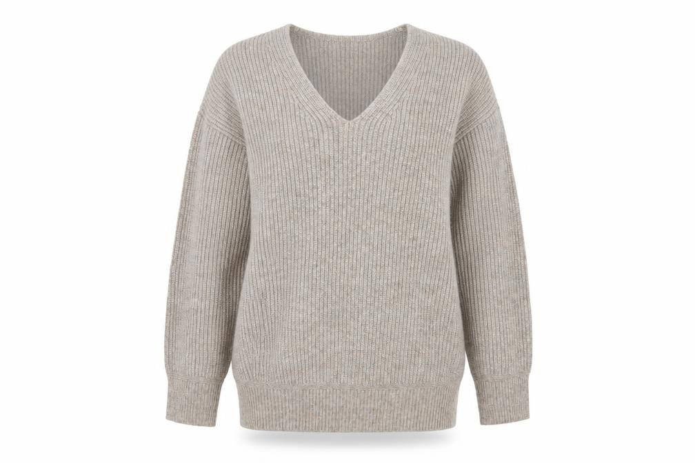 Marks and Spencer Women’s Beige M V-Neck Rib Knit Pullover Jumper