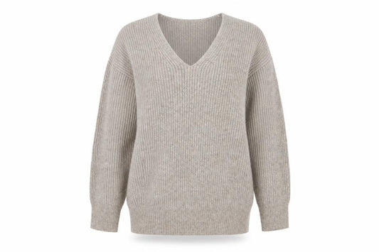 Marks and Spencer Women’s Beige M V-Neck Rib Knit Pullover Jumper