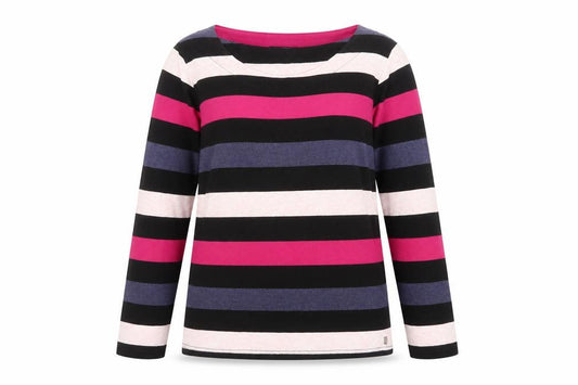 Maine Women’s Multicoloured Stripe Cotton Boat Neck Long Sleeve Top UK 12