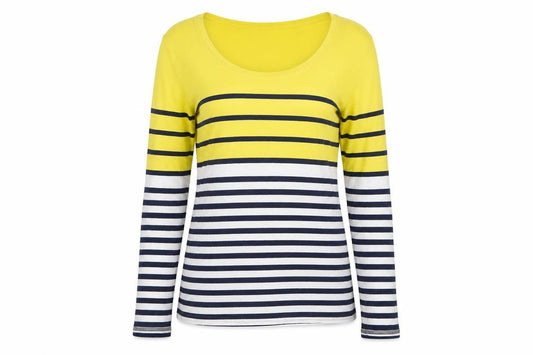 Whistles Women Yellow Navy Stripe Scoop Neck Long Sleeve Top UK 14