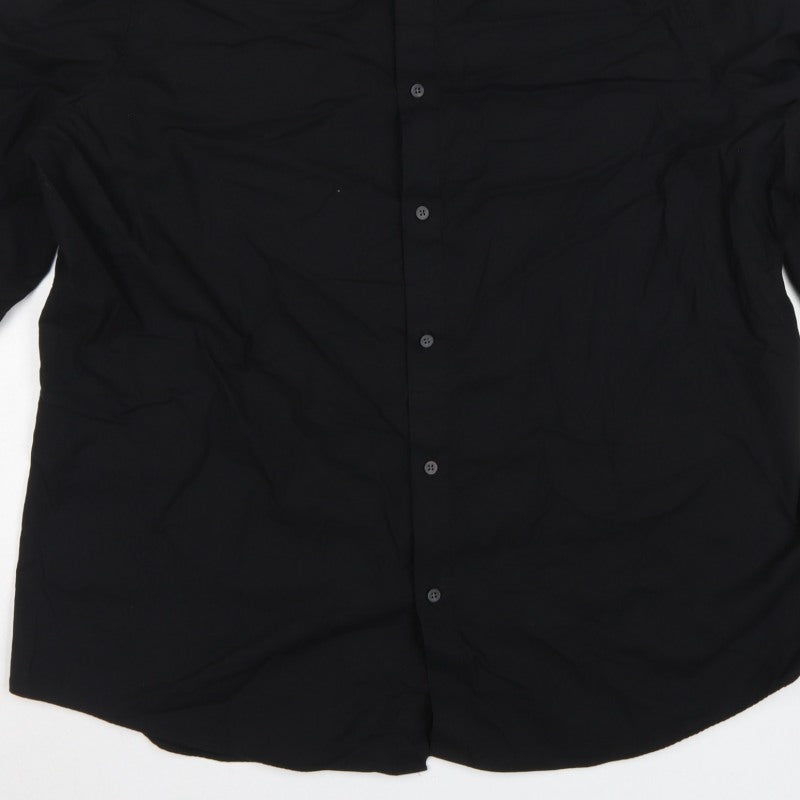 Marks & Spencer Men's Black 3XL Slim Fit 360 Flex Button-Down Shirt