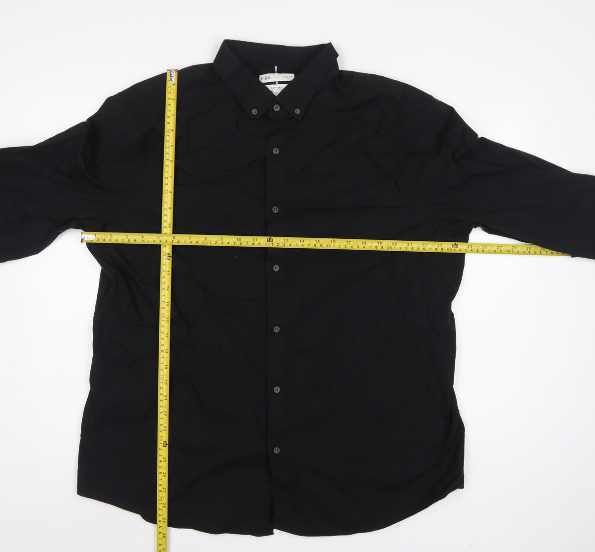 Marks & Spencer Men's Black 3XL Slim Fit 360 Flex Button-Down Shirt