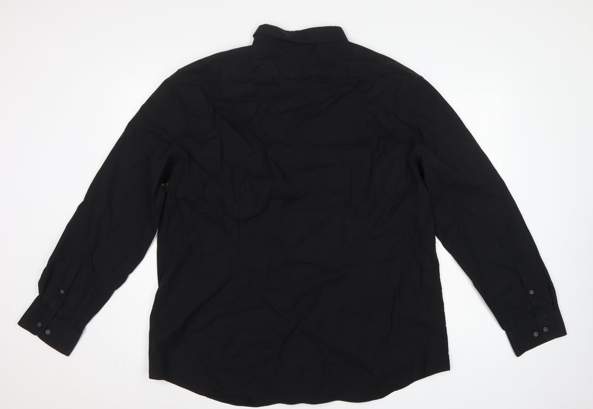 Marks & Spencer Men's Black 3XL Slim Fit 360 Flex Button-Down Shirt