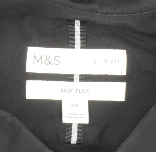 Marks & Spencer Men's Black 3XL Slim Fit 360 Flex Button-Down Shirt