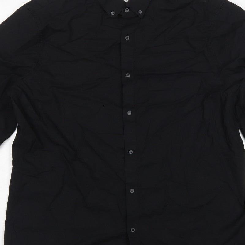 Marks & Spencer Men's Black 3XL Slim Fit 360 Flex Button-Down Shirt
