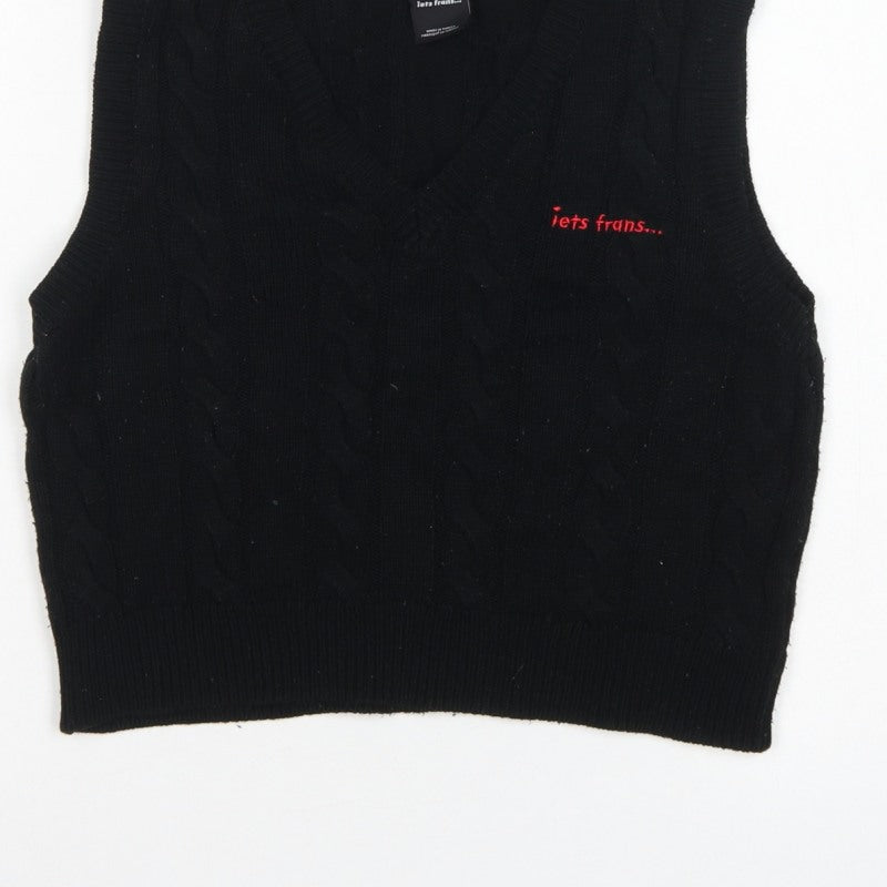 lets frans... Teens Black M Cable Knit V-Neck Sleeveless Jumper Vest