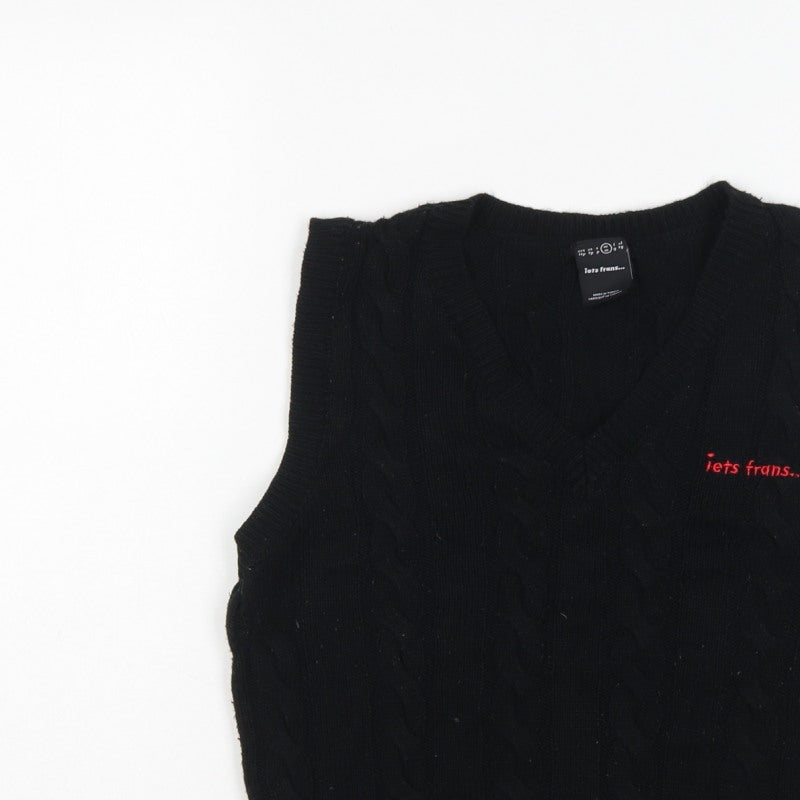 lets frans... Teens Black M Cable Knit V-Neck Sleeveless Jumper Vest