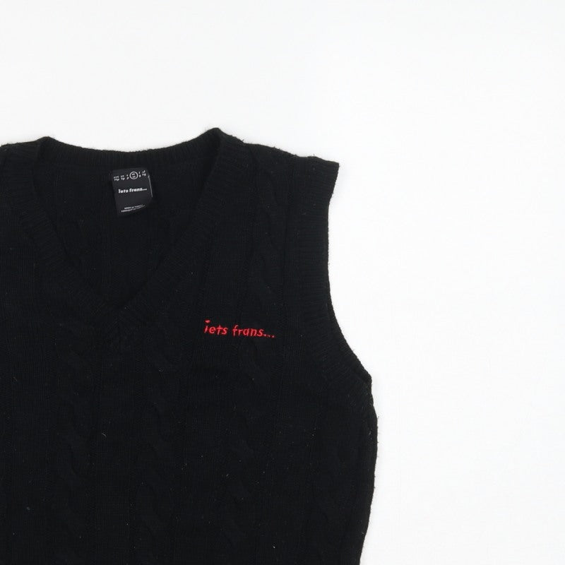 lets frans... Teens Black M Cable Knit V-Neck Sleeveless Jumper Vest