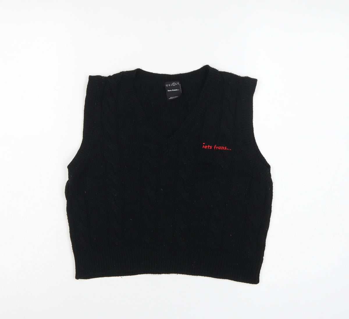 lets frans... Teens Black M Cable Knit V-Neck Sleeveless Jumper Vest