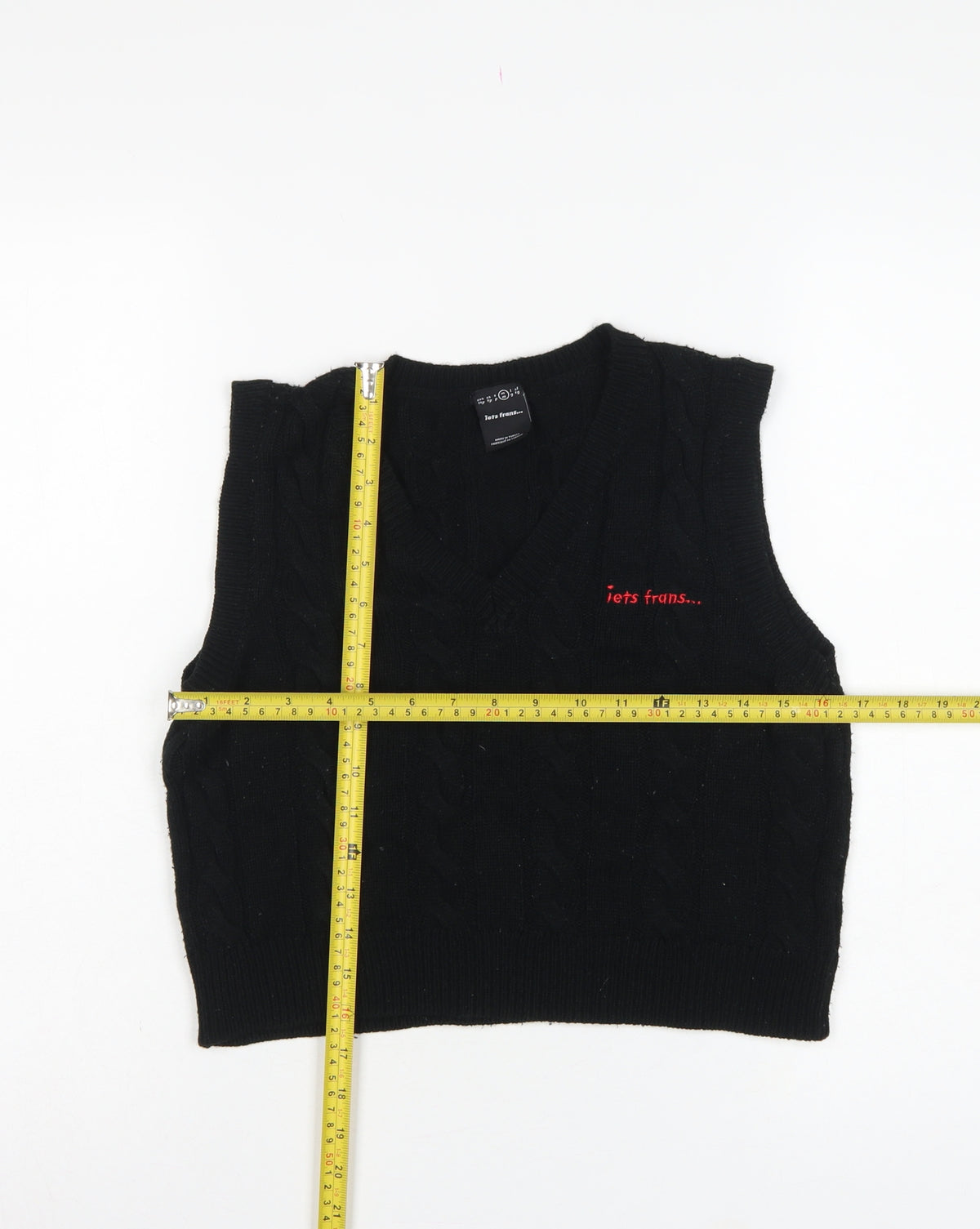 lets frans... Teens Black M Cable Knit V-Neck Sleeveless Jumper Vest