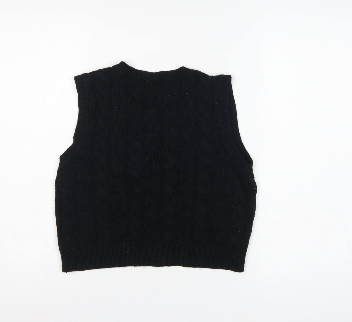 lets frans... Teens Black M Cable Knit V-Neck Sleeveless Jumper Vest