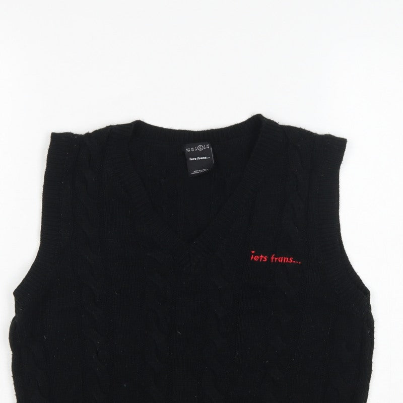 lets frans... Teens Black M Cable Knit V-Neck Sleeveless Jumper Vest