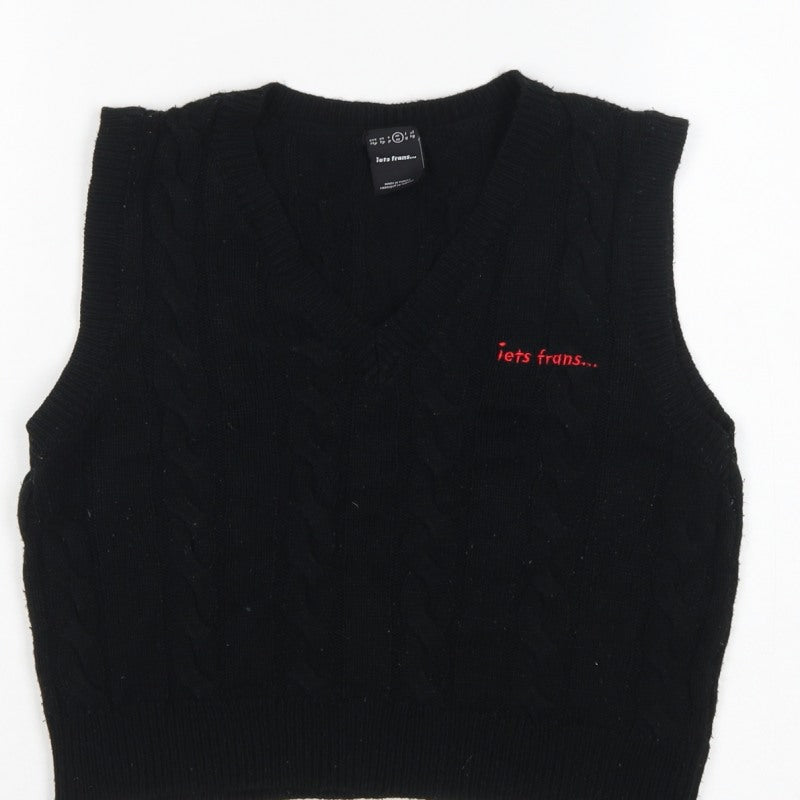 lets frans... Teens Black M Cable Knit V-Neck Sleeveless Jumper Vest