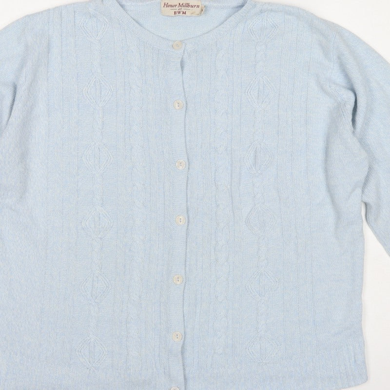Honor Millburn Women Blue UK 18 Cable Knit Button Cardigan