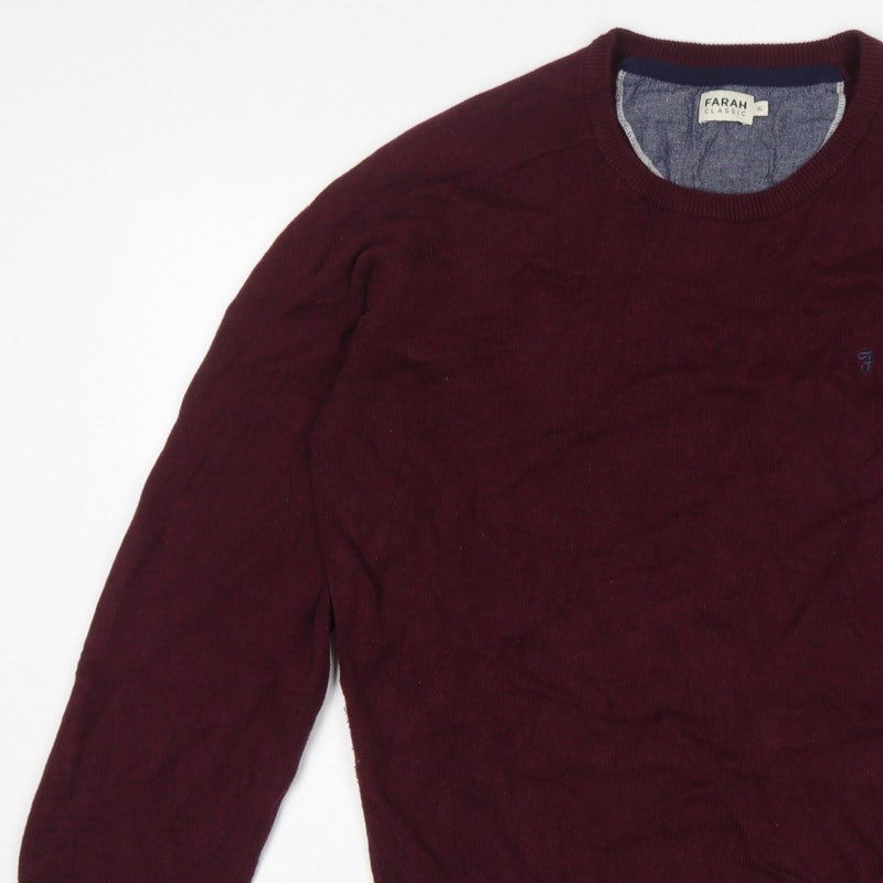 Farah Classic Mens Red XL Cotton Crew Neck Logo Pullover Jumper