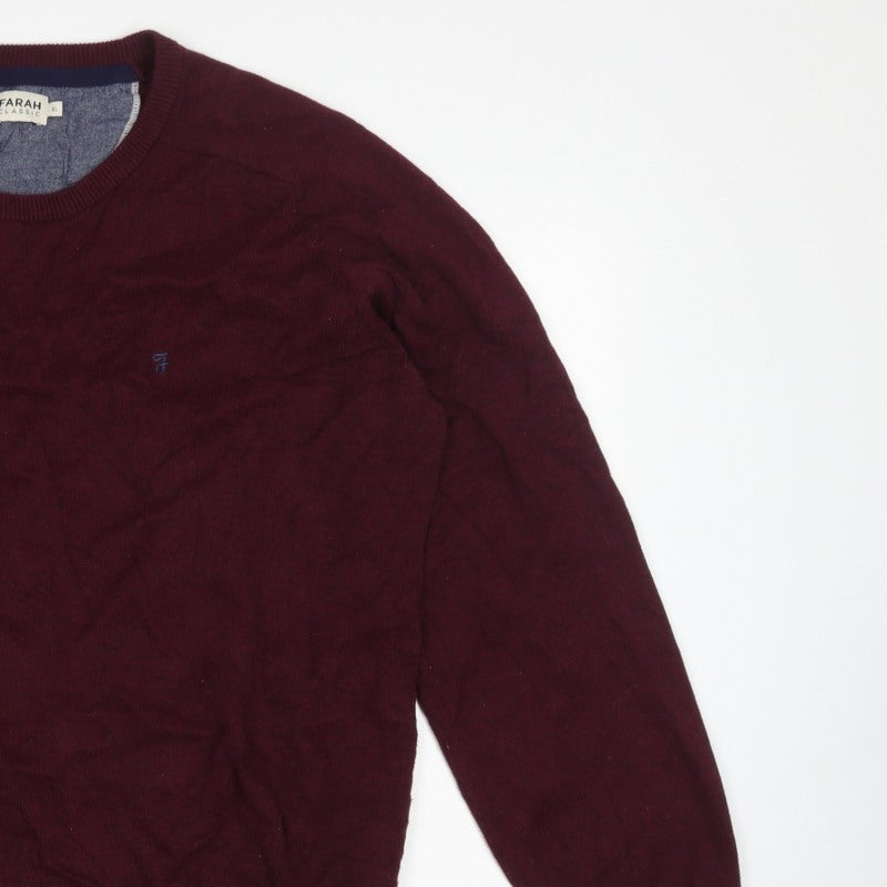 Farah Classic Mens Red XL Cotton Crew Neck Logo Pullover Jumper