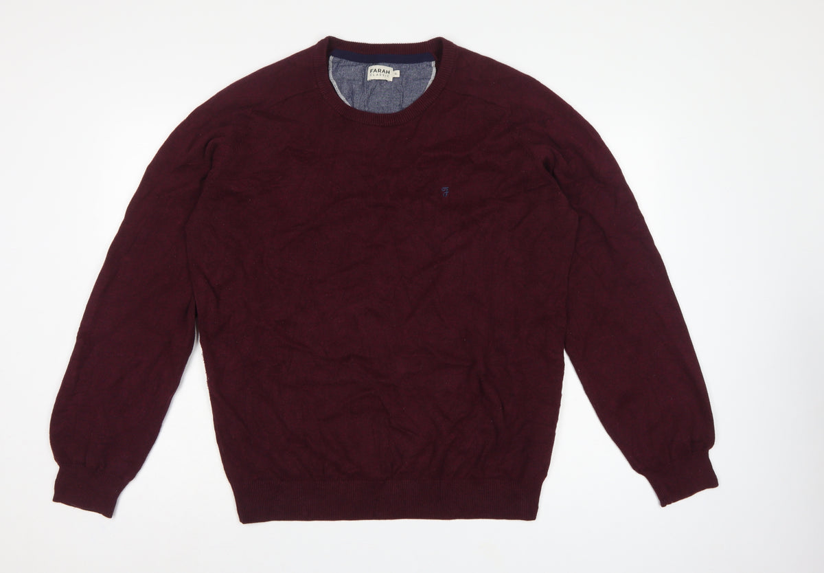 Farah Classic Mens Red XL Cotton Crew Neck Logo Pullover Jumper