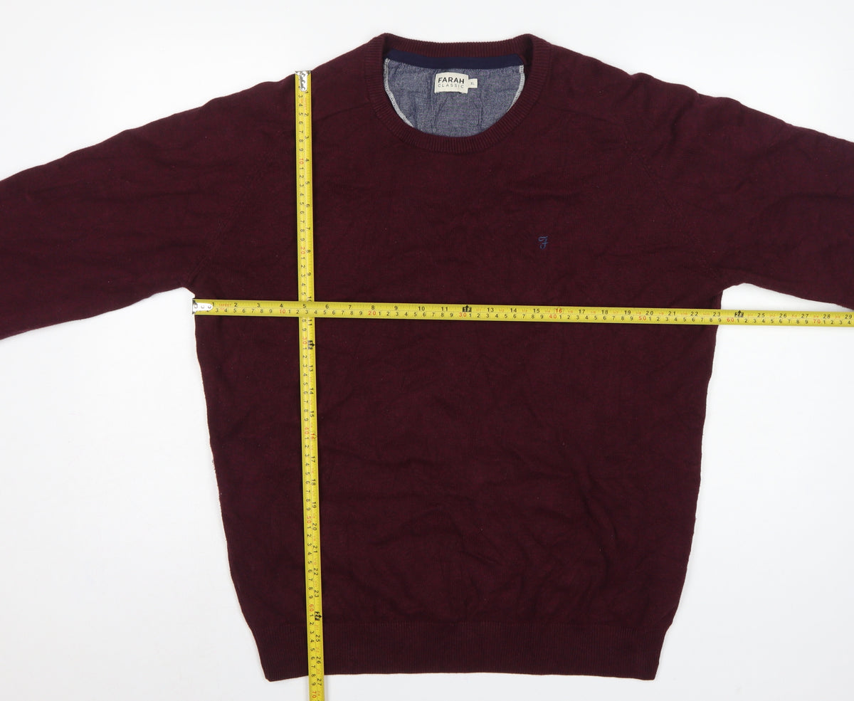 Farah Classic Mens Red XL Cotton Crew Neck Logo Pullover Jumper