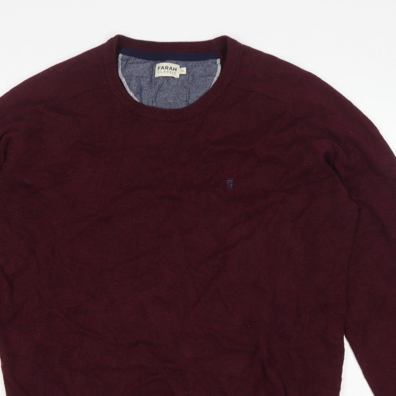 Farah Classic Mens Red XL Cotton Crew Neck Logo Pullover Jumper