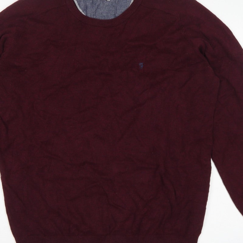 Farah Classic Mens Red XL Cotton Crew Neck Logo Pullover Jumper