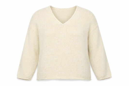 ASOS Design Women Ivory S V-Neck Relaxed Knit Jumper Dolman Sleeves
