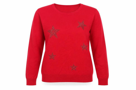Merry Christmas Women Red S Rhinestone Star Knit Pullover Jumper