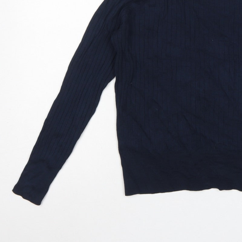 H&M Women Blue M Rib Knit Crew Neck Long Sleeve Pullover Jumper