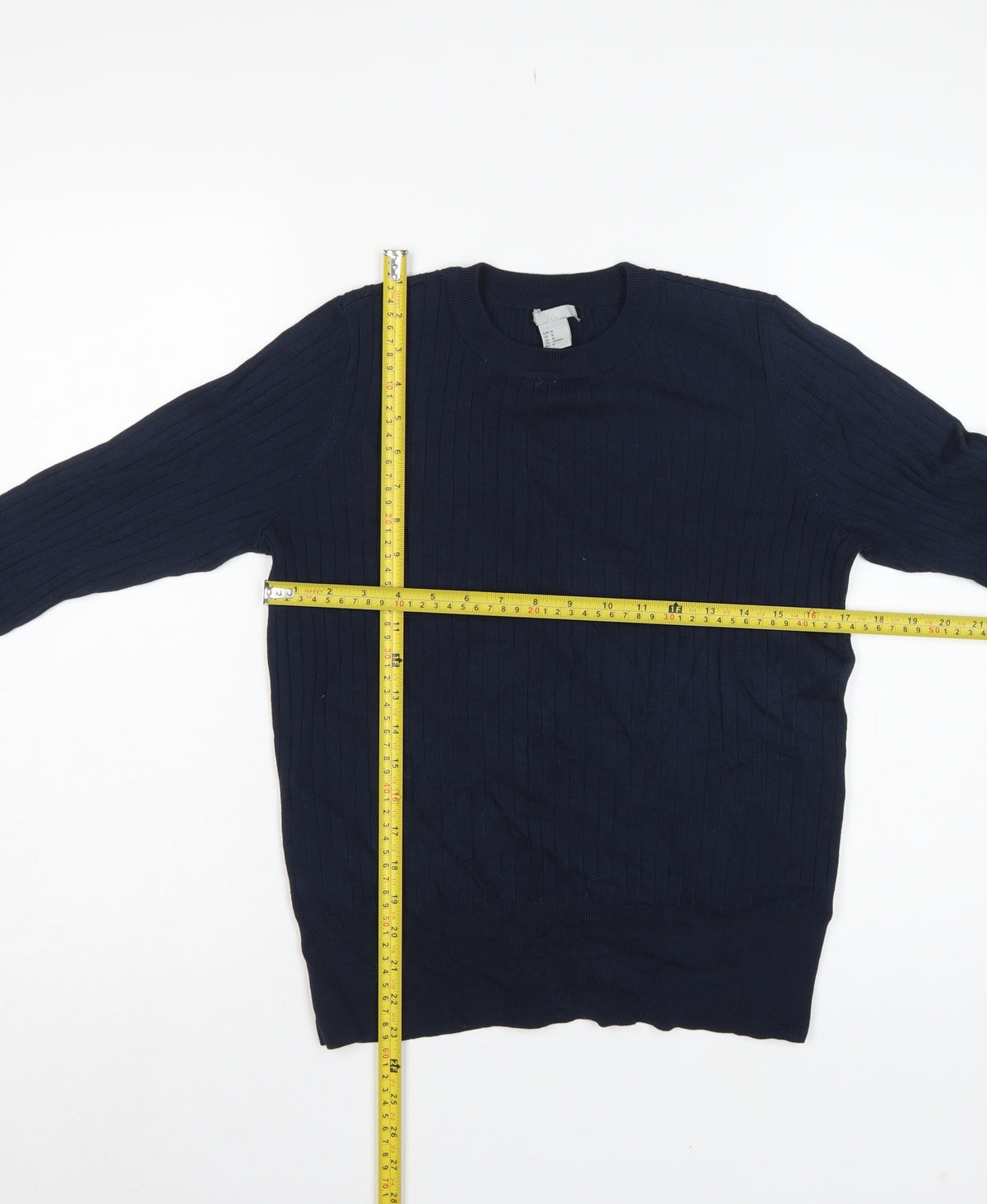 H&M Women Blue M Rib Knit Crew Neck Long Sleeve Pullover Jumper