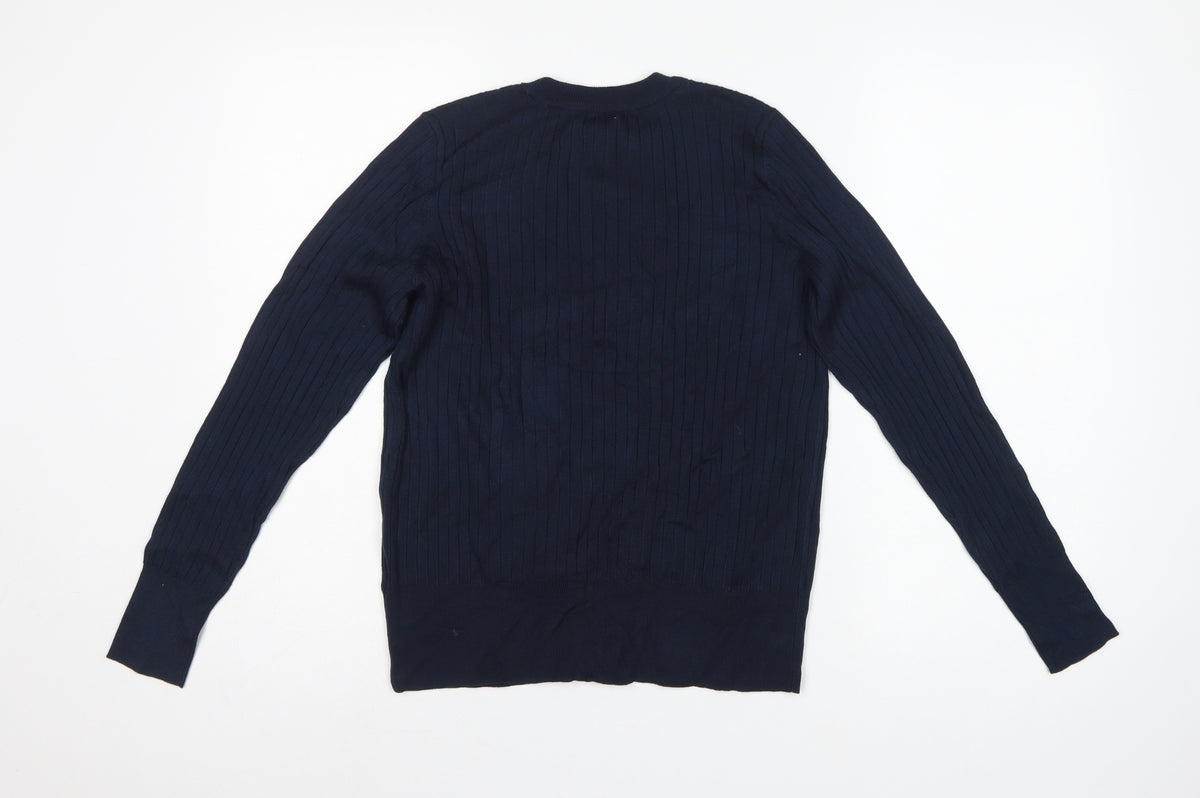 H&M Women Blue M Rib Knit Crew Neck Long Sleeve Pullover Jumper