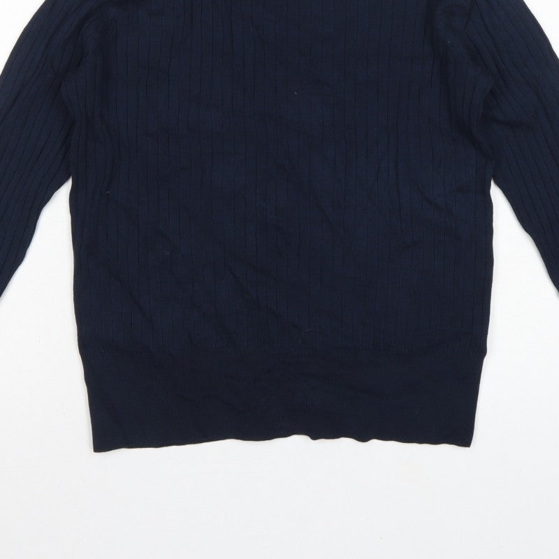 H&M Women Blue M Rib Knit Crew Neck Long Sleeve Pullover Jumper