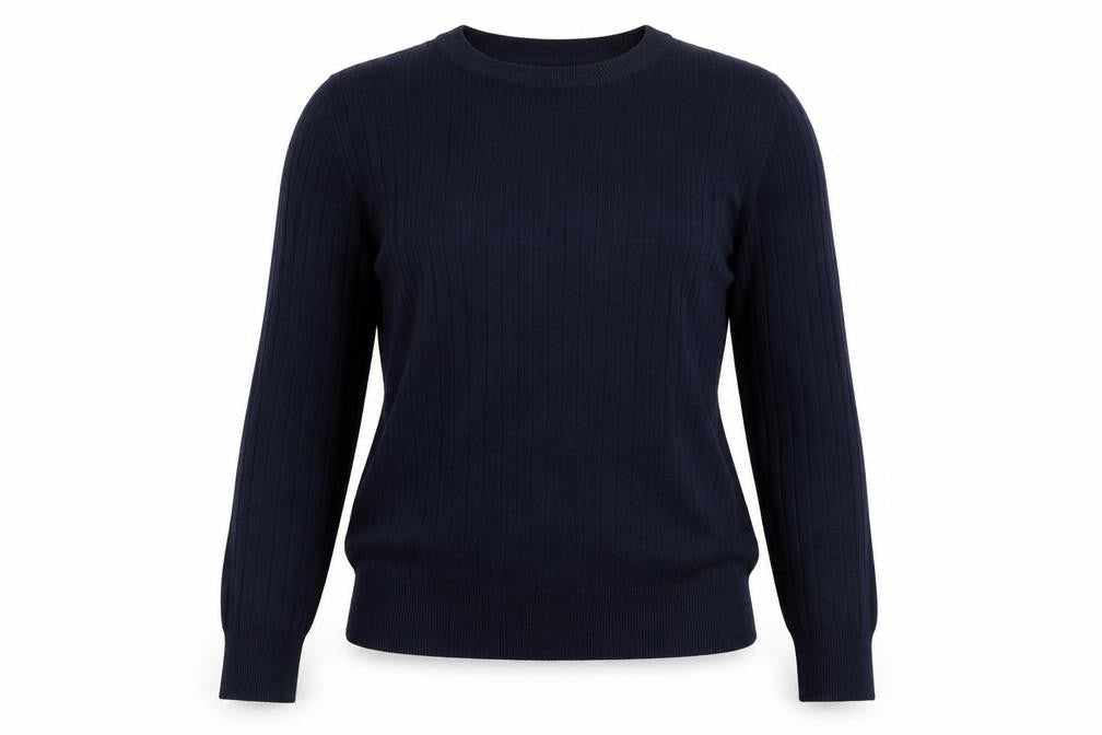 H&M Women Blue M Rib Knit Crew Neck Long Sleeve Pullover Jumper