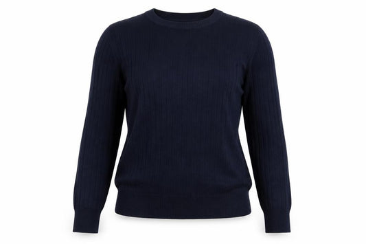 H&M Women Blue M Rib Knit Crew Neck Long Sleeve Pullover Jumper