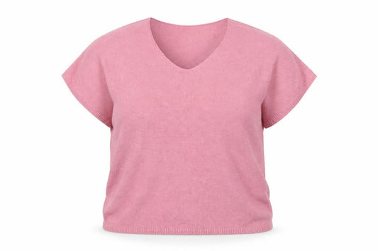 Heine Women Pink UK 16 V-Neck Short Sleeve Acrylic Knit Jumper