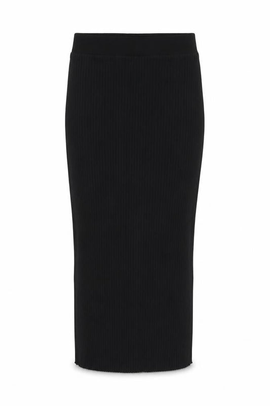Zara Women Black S Ribbed Cotton Long Pencil Skirt Stretch
