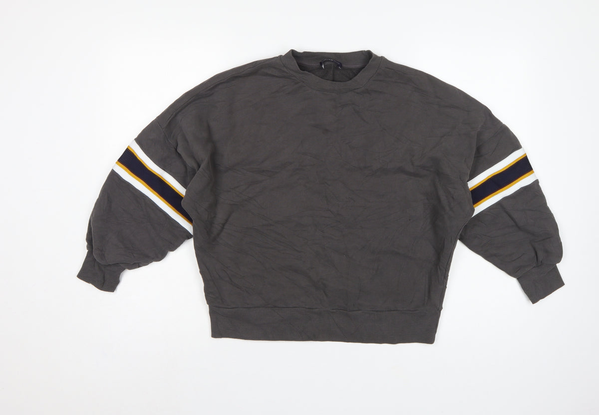Marks & Spencer Women Black UK 14 Pullover Sweatshirt Striped Sleeves