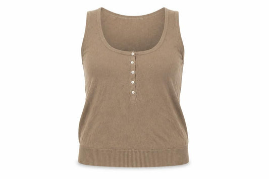 Cyrillus Women Beige UK 14 Cotton Knit Button Tank Top
