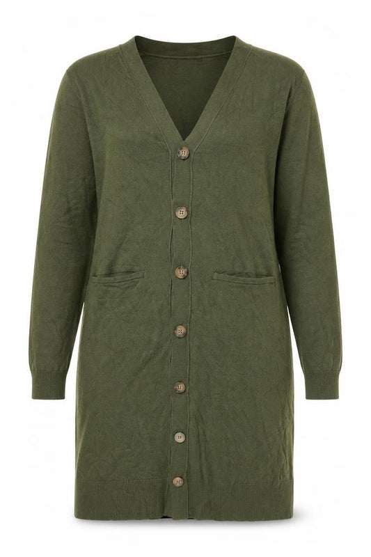 Next Women Green M Longline V-Neck Button Pocket Knit Cardigan