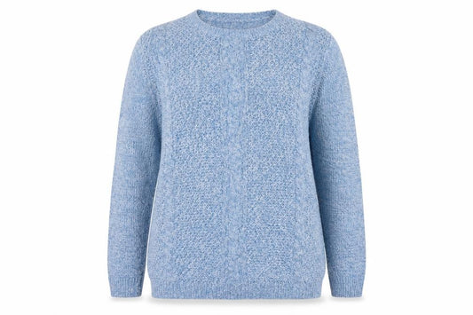 Isle Essentials Women’s Blue Cable Knit Jumper UK 14 Round Neck