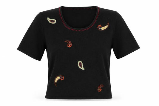 Country Casuals Women’s Black S Paisley Embroidered Short Sleeve Jumper