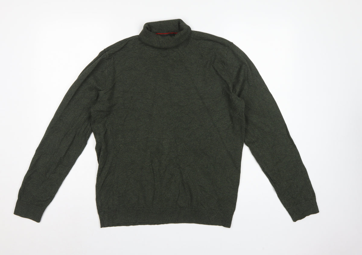 Next Men's Green M Roll Neck Cotton Knit Pullover Jumper