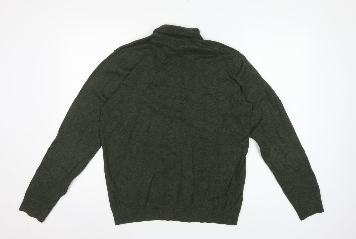 Next Men's Green M Roll Neck Cotton Knit Pullover Jumper